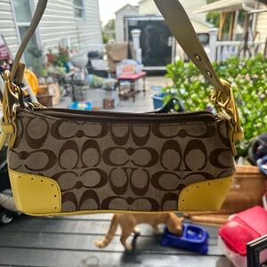 Coach Brown and Yellow Monogram Shoulder Bag